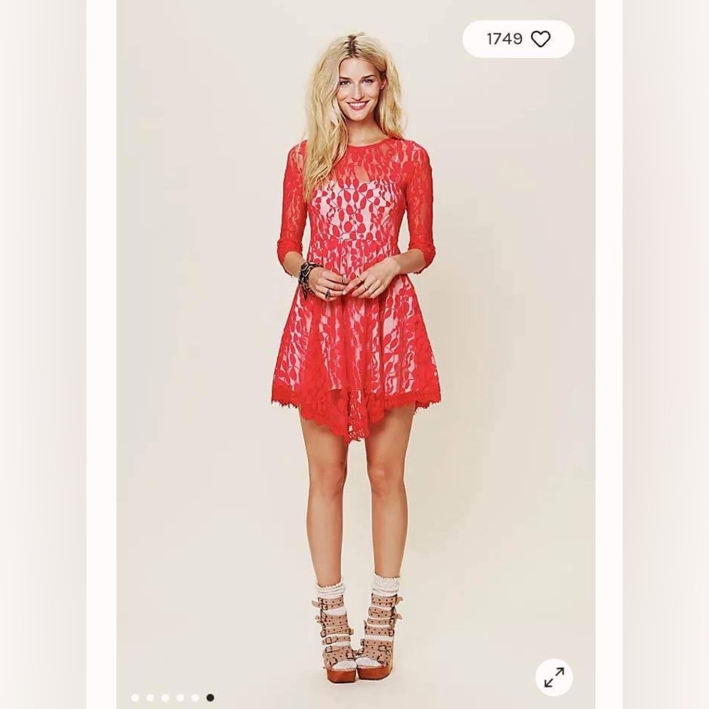 Free people floral mesh lace dress‎ womens Size 4